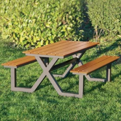 Bord-/bænkesæt X-model teak nonwood og antracitstel HORTUS