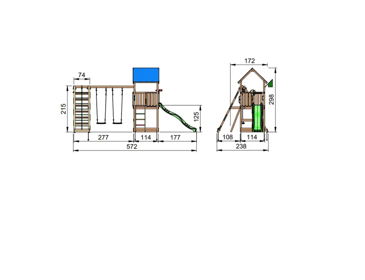 Jungle Gym Castle legetårn komplet inkl. climb module xtra og rutschebane