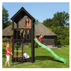 Jungle Gym Club legetårn komplet inkl. rutsjebane, grundmalet sort