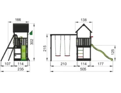 Jungle Gym Club legetårn komplet inkl. swing module xtra og rutschebane, grundmalet sort