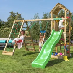Jungle Gym Cocoon legetårn komplet inkl. klatremodul 2 og mørkegrøn rutschebane