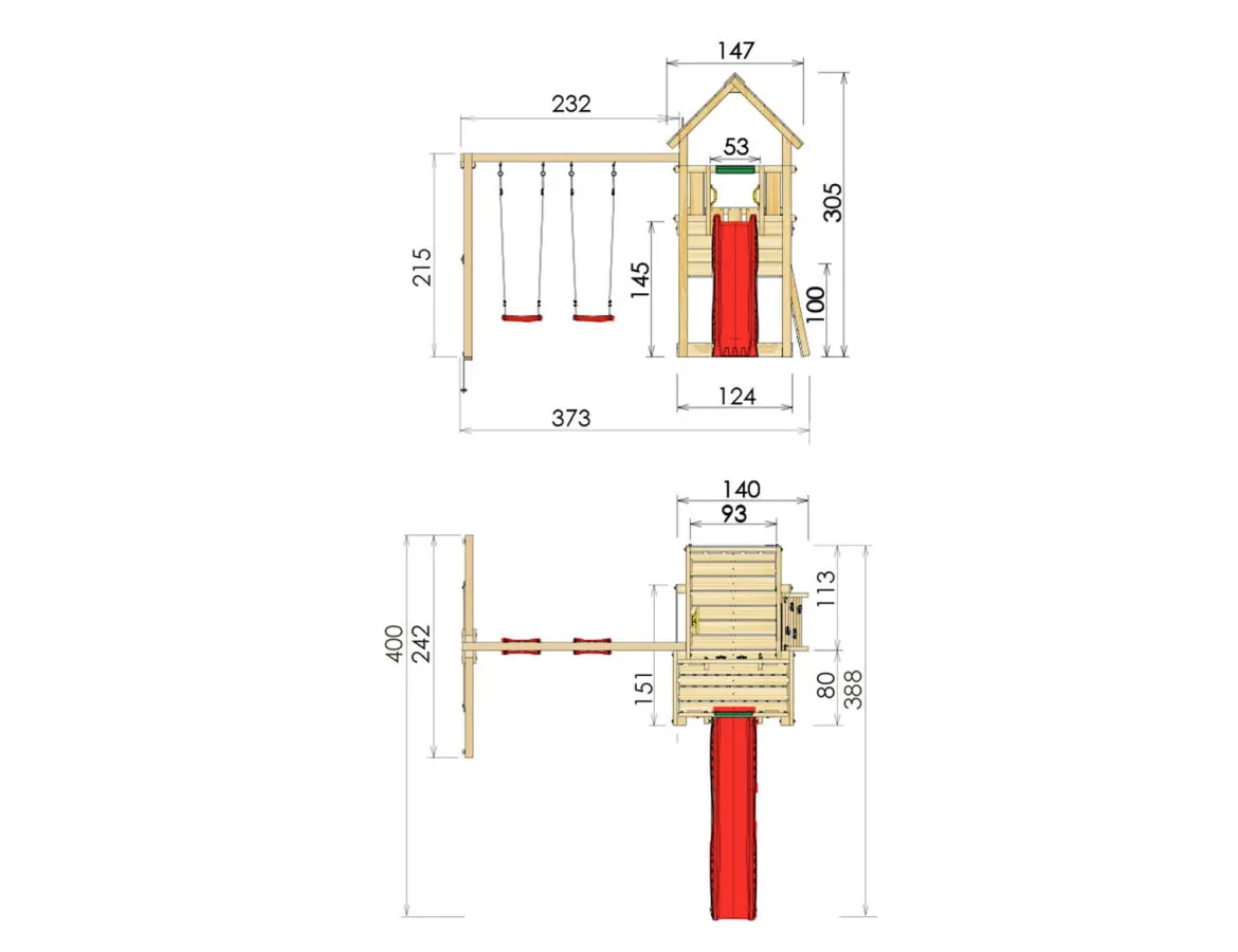 Jungle Gym Cubby legetårn komplet inkl. swing module xtra og rutschebane