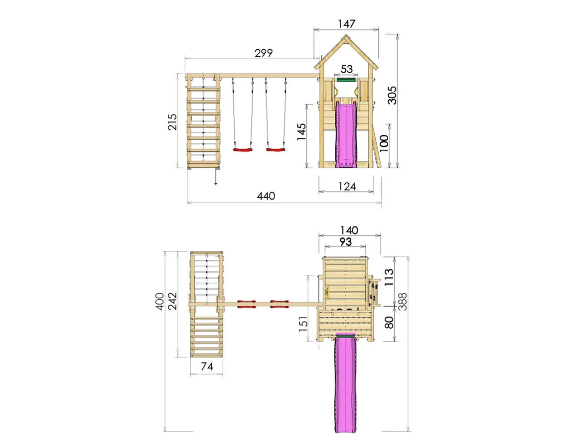 Jungle Gym Cubby legetårn komplet inkl. climb module xtra ekskl. rutschebane