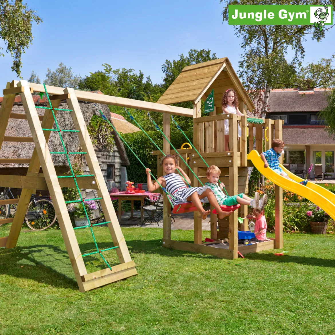 Jungle Gym Cubby legetårn komplet inkl. climb module xtra og rutschebane