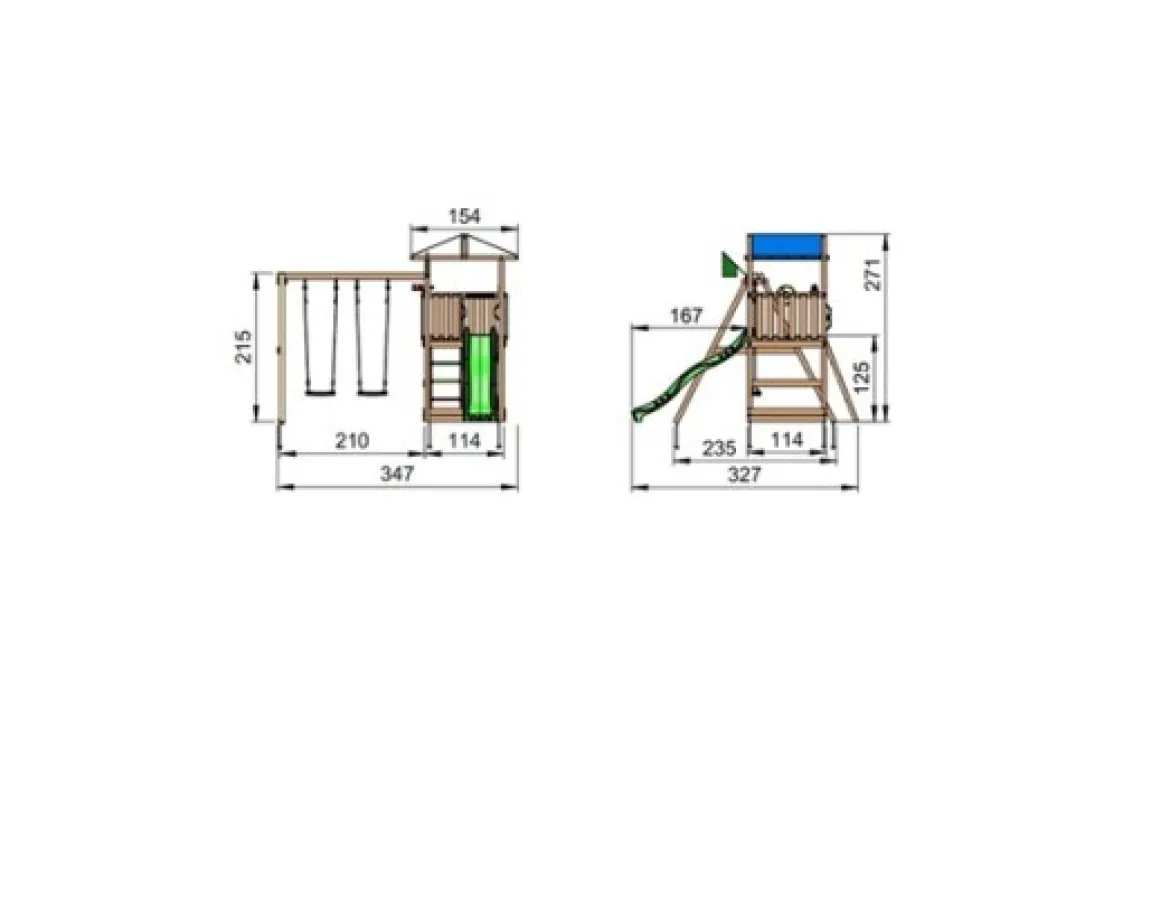 Jungle Gym Hut legetårn inkl. swing modul og rutschebane