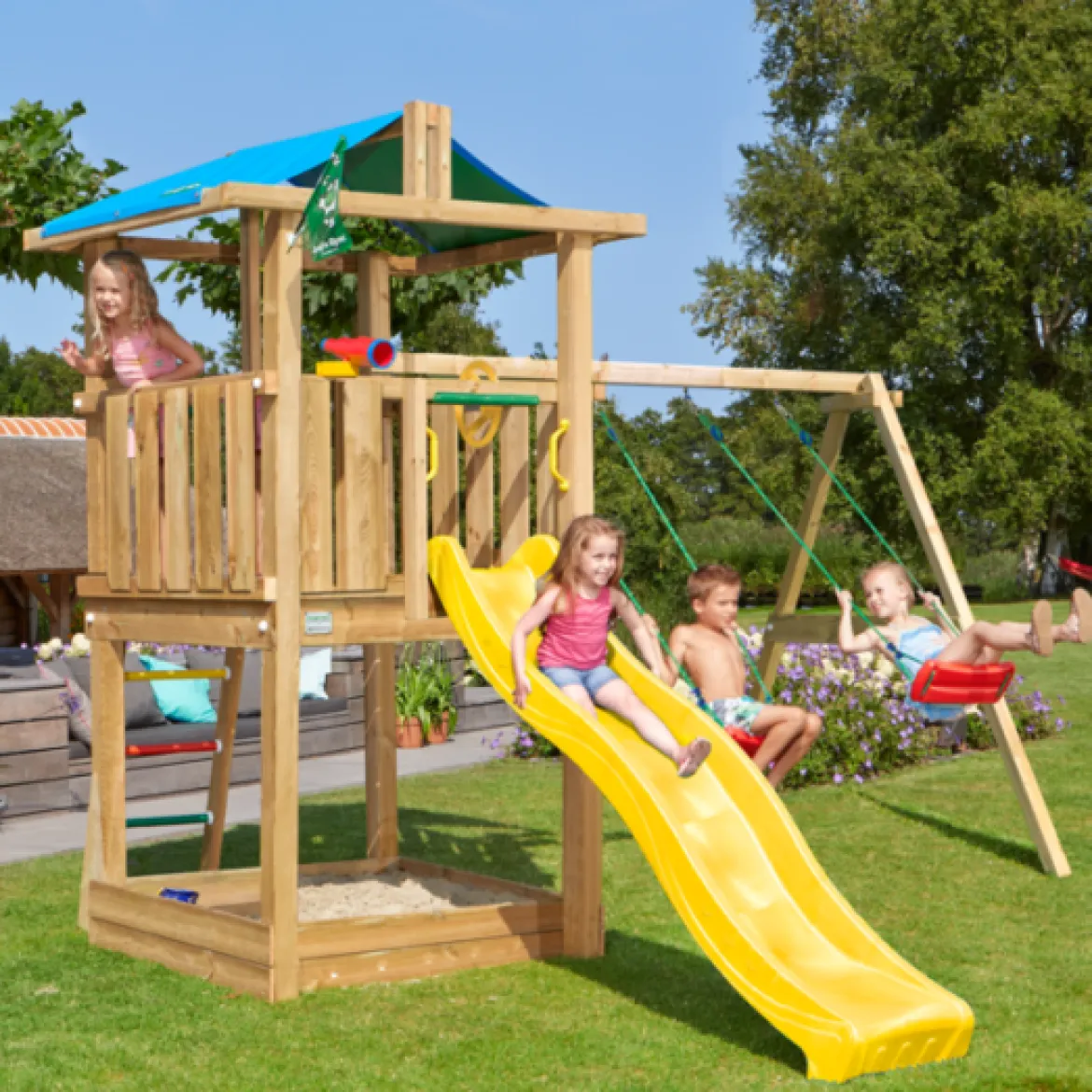 Jungle Gym Hut legetårn inkl. swing modul og rutschebane