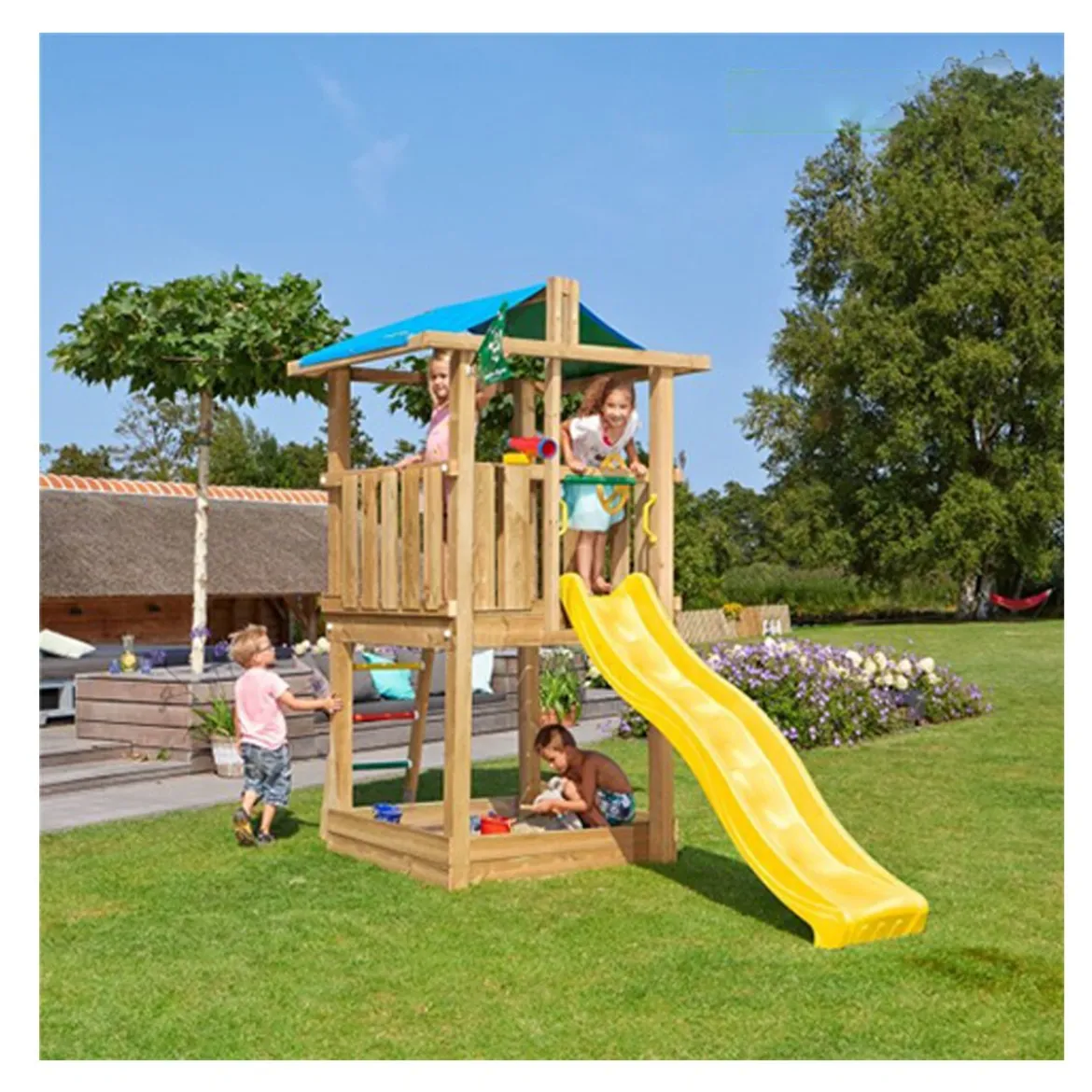 Jungle Gym Hut legetårn komplet inkl. rutsjebane