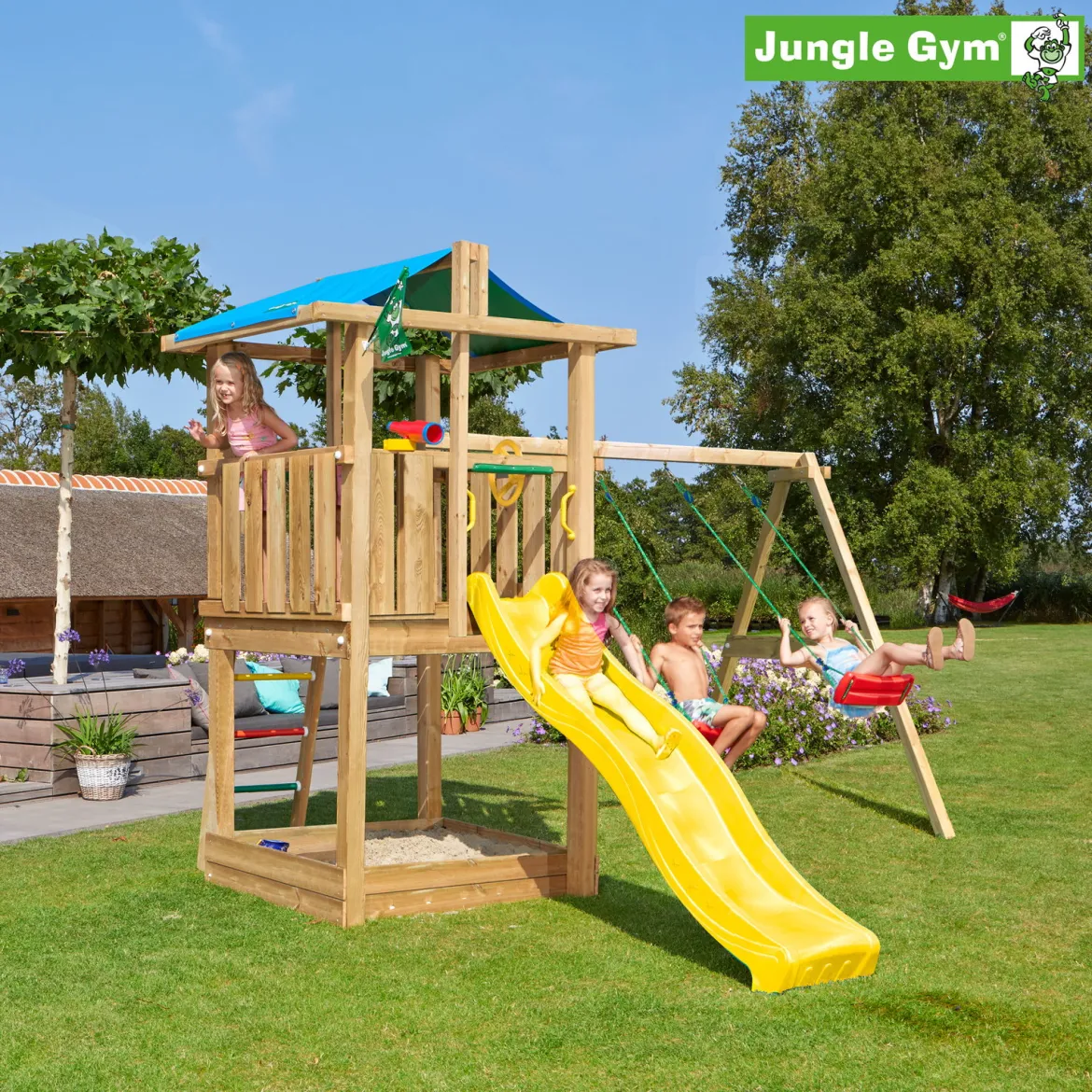 Jungle Gym Hut legetårn komplet inkl. swing module xtra ekskl. rutschebane