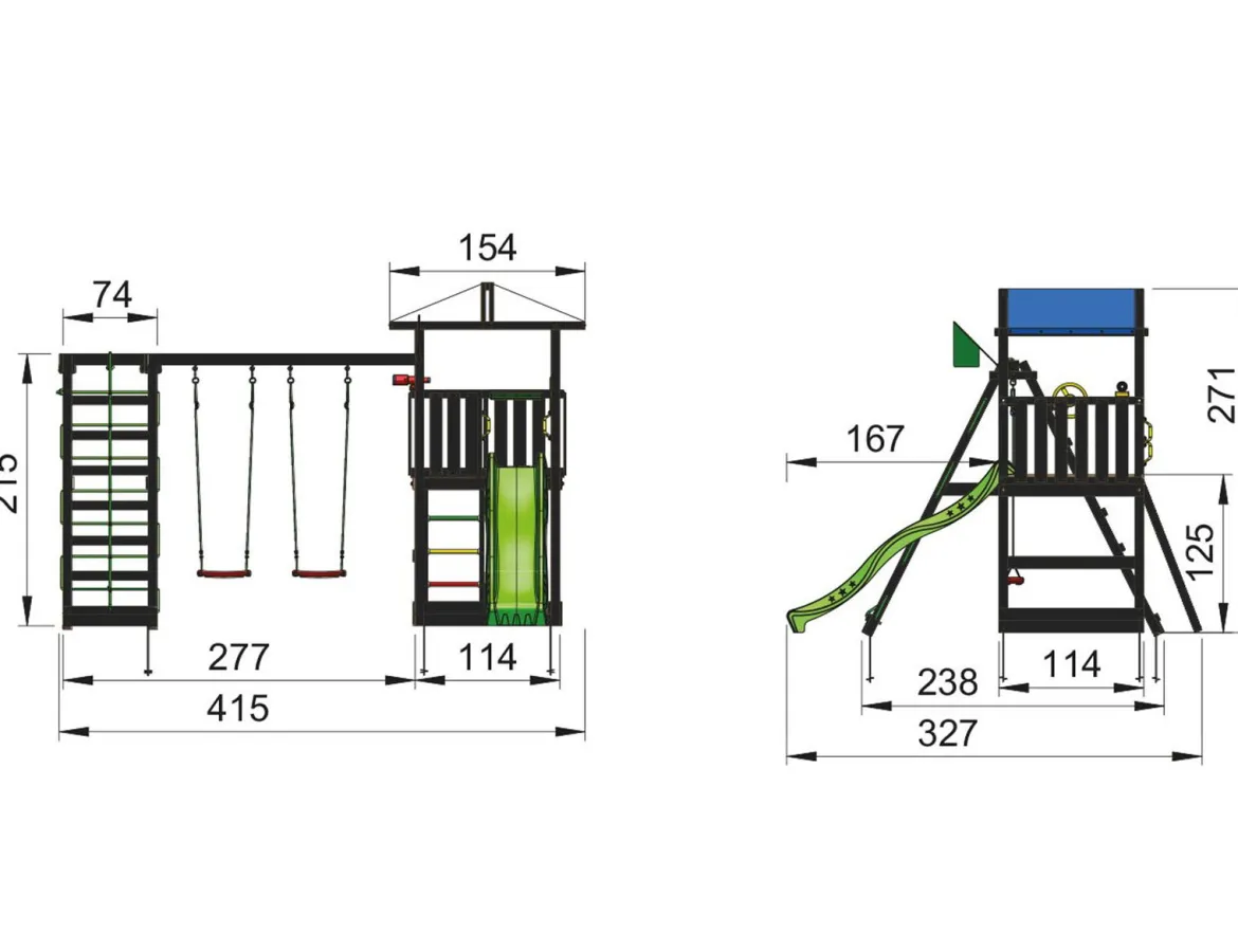 Jungle Gym Hut legetårn komplet inkl. swing module xtra ekskl. rutschebane, grundmalet sort