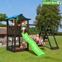 Jungle Gym Hut legetårn komplet inkl. climb module xtra og rutschebane, grundmalet sort