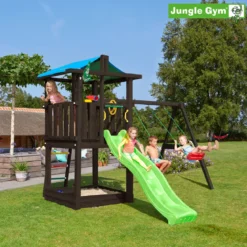 Jungle Gym Hut legetårn komplet inkl. swing module xtra og rutschebane, grundmalet sort
