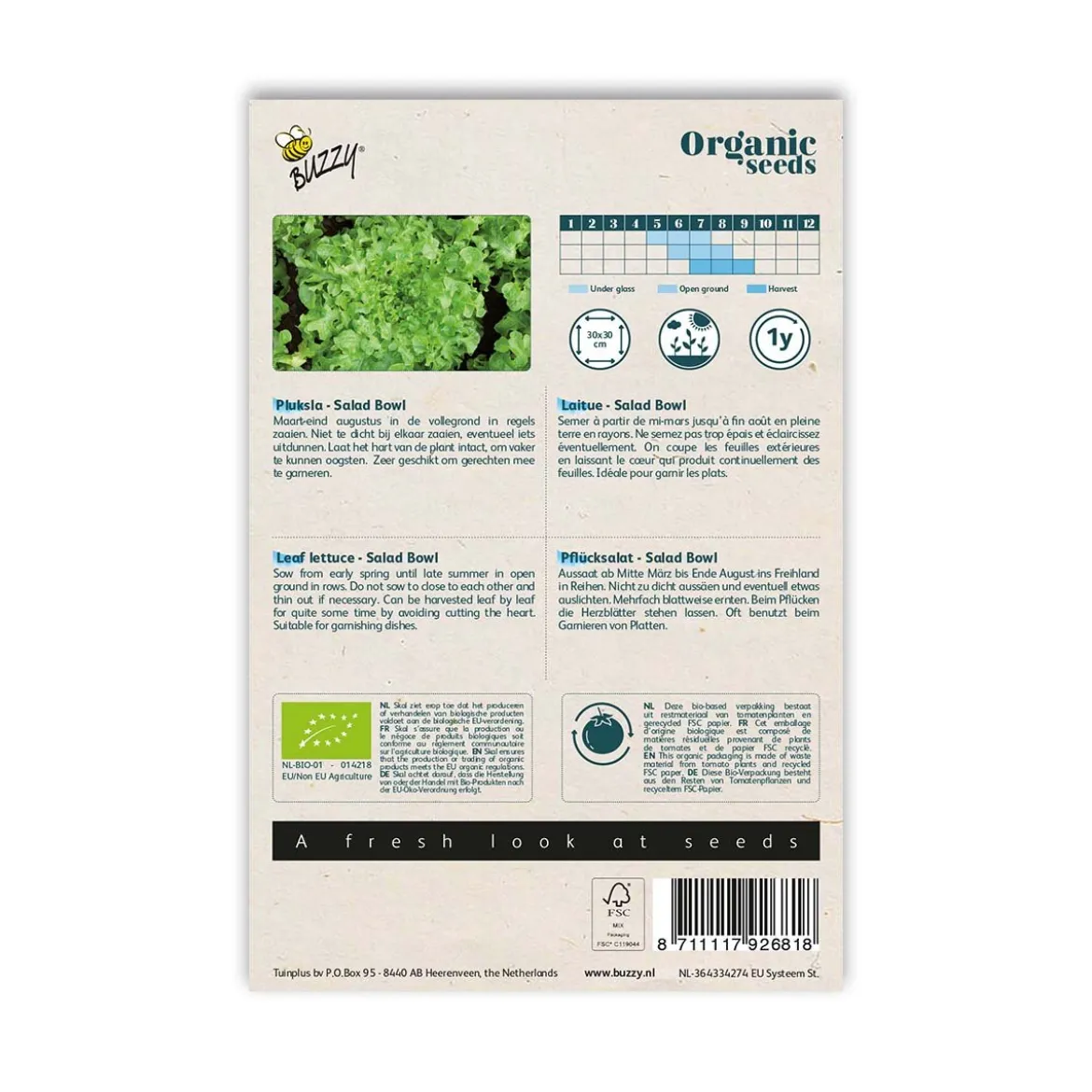 Økologisk Pluksalat frø, Salad Bowl Green
