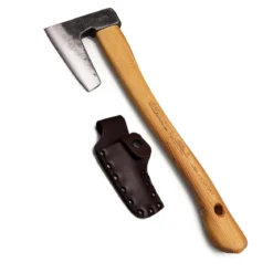 Økse med hickoryskaft, læderbeskytter og bæltestrop - 38 cm