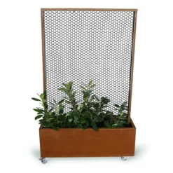 Land Modern - Mobil plantekasse med espalier - Cortenstål (ruster) - Med bund og hjul 180 cm