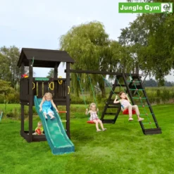 Legetårn Jungle Gym Casa 2.1, grundmalet sort, m/2-Climb Module 220 og mørkegrøn rutschebane