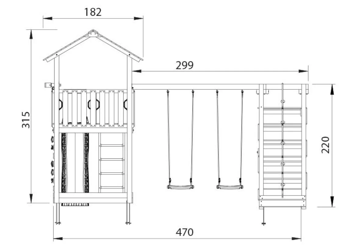 Legetårn Jungle Gym Chalet 2.1 m/2-Climb Module 220 og blå rutschebane