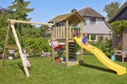 Legetårn Jungle Gym Cottage 2.1 m/2-Swing Modul 220 og gul rutschebane