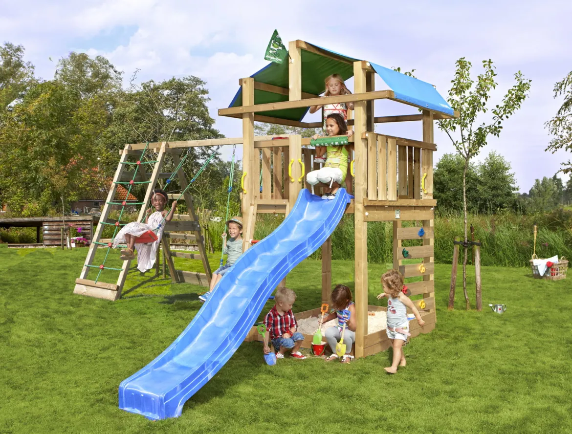 Legetårn Jungle Gym Fort 2.1 inkl. Climb Module og blå rutschebane