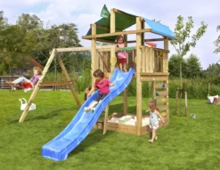 Legetårn Jungle Gym Fort 2.1 inkl. Swing Module og blå rutschebane