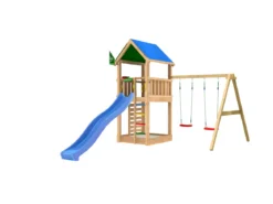 Legetårn Jungle Gym Lodge 2.1 inkl. Swing Module og blå rutschebane