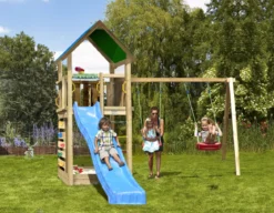 Legetårn Jungle Gym Lodge 2.1 inkl. Swing Module og blå rutschebane