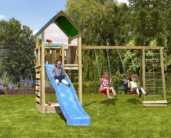 Legetårn Jungle Gym Lodge 2.1 inkl. Climb Module og blå rutschebane
