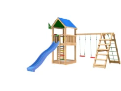 Legetårn Jungle Gym Lodge 2.1 inkl. Climb Module og blå rutschebane