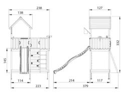 Legetårn Jungle Gym Mansion 2.1 m/grøn rutsjebane