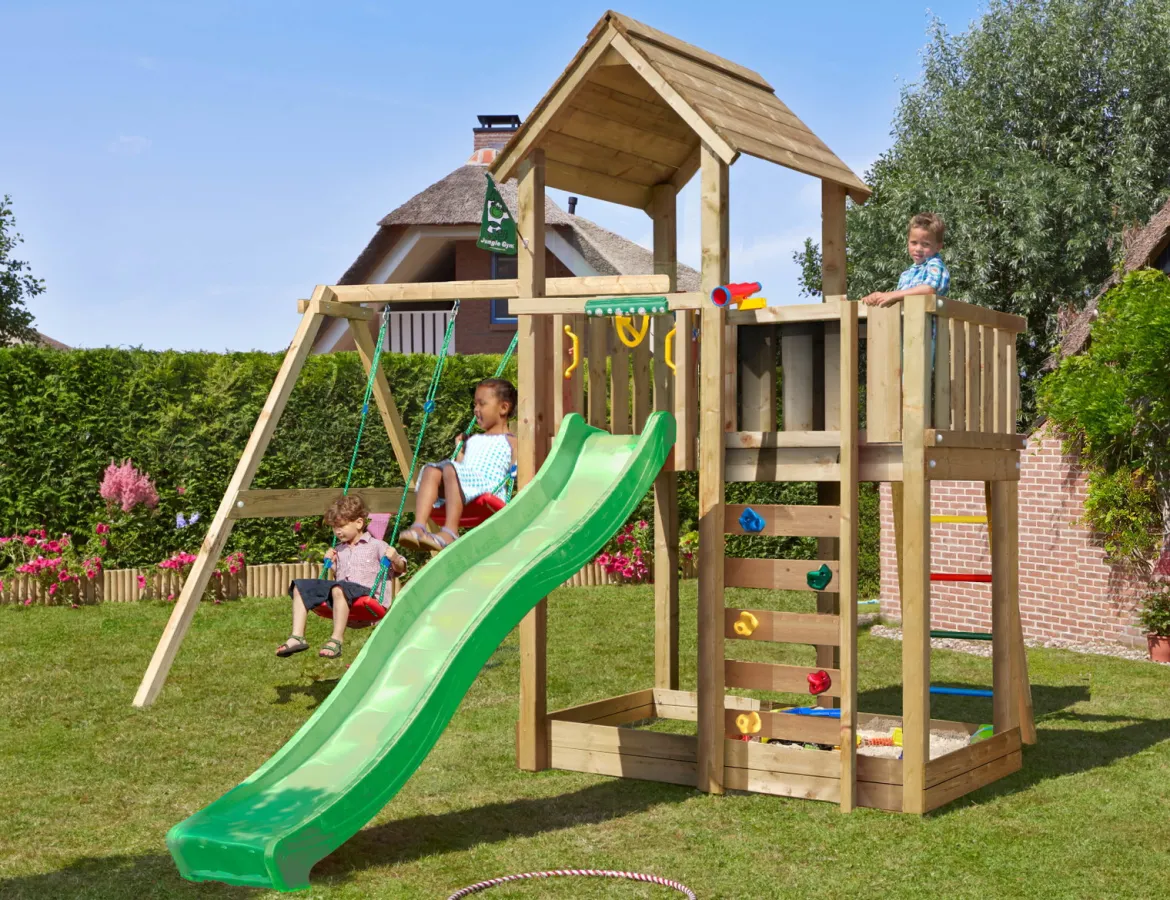 Legetårn Jungle Gym Mansion 2.1 m/2-Swing Module 220 ekskl. rutsjebane