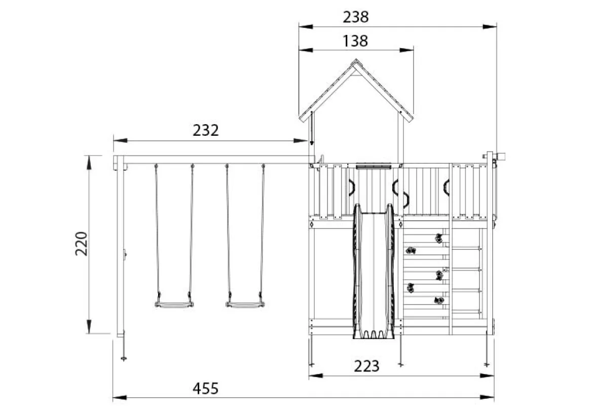 Legetårn Jungle Gym Mansion 2.1 m/2-Swing Module 220 ekskl. rutsjebane