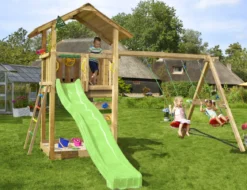 Legetårn Jungle Gym Sierra 2.1 m/2-Swing Module 220 og grøn rutschebane