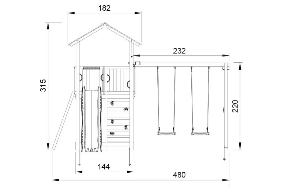 Legetårn Jungle Gym Sierra 2.1 m/Swing Module 220 og gul rutschebane