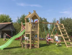 Legetårn Jungle Gym Teepee m/2-Climb Module 200 og grøn rutschebane