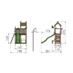 Legetårn Jungle Gym Teepee m/ grøn rutschebane