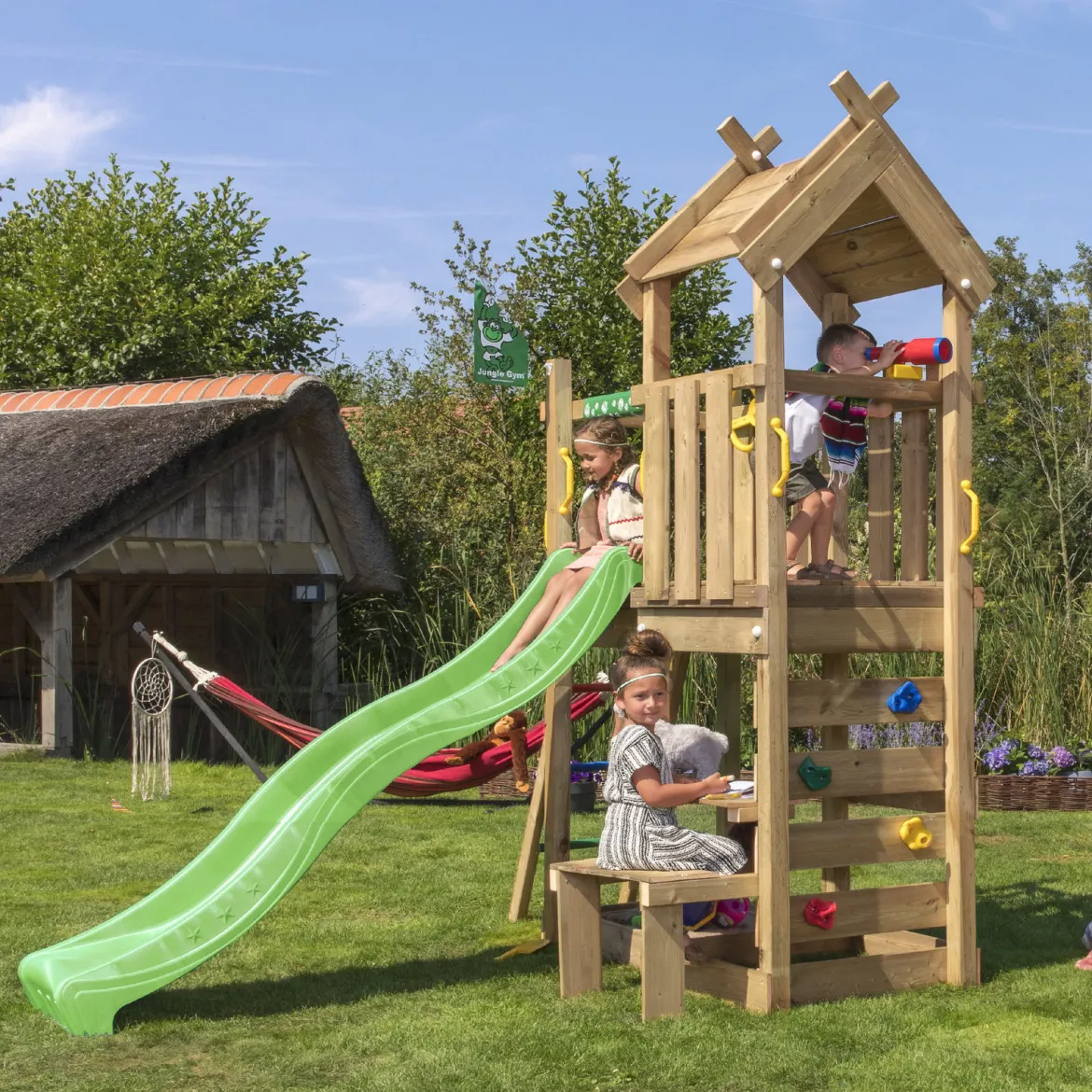 Legetårn Jungle Gym Teepee m/ grøn rutschebane