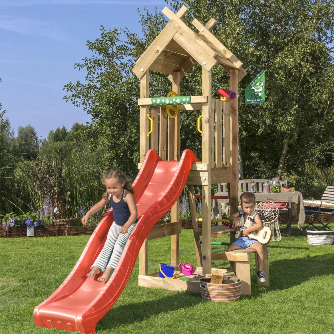 Legetårn Jungle Gym Totem m/rød rutschebane