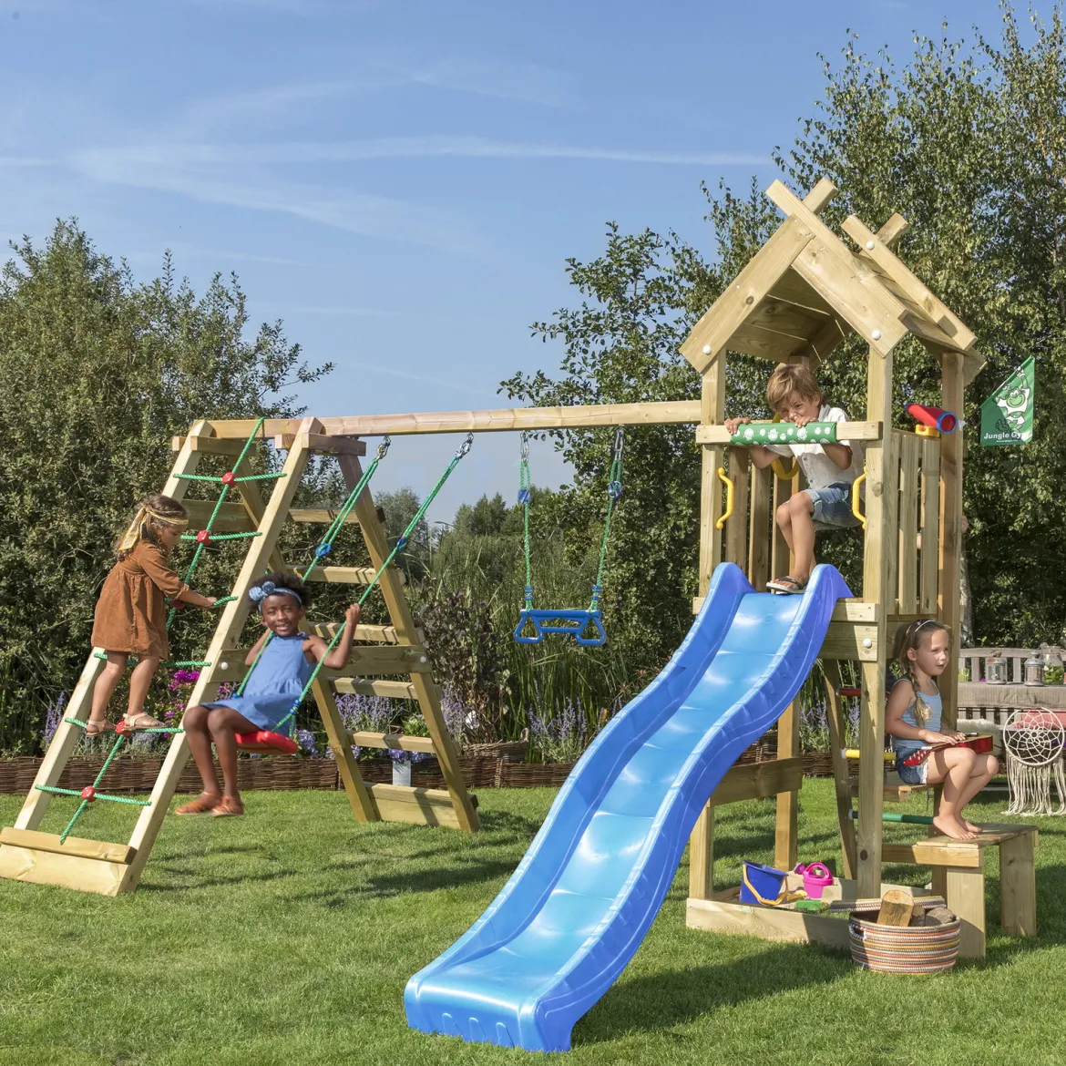 Legetårn Jungle Gym Totem w/2-Climb Module 200 blå rutschebane