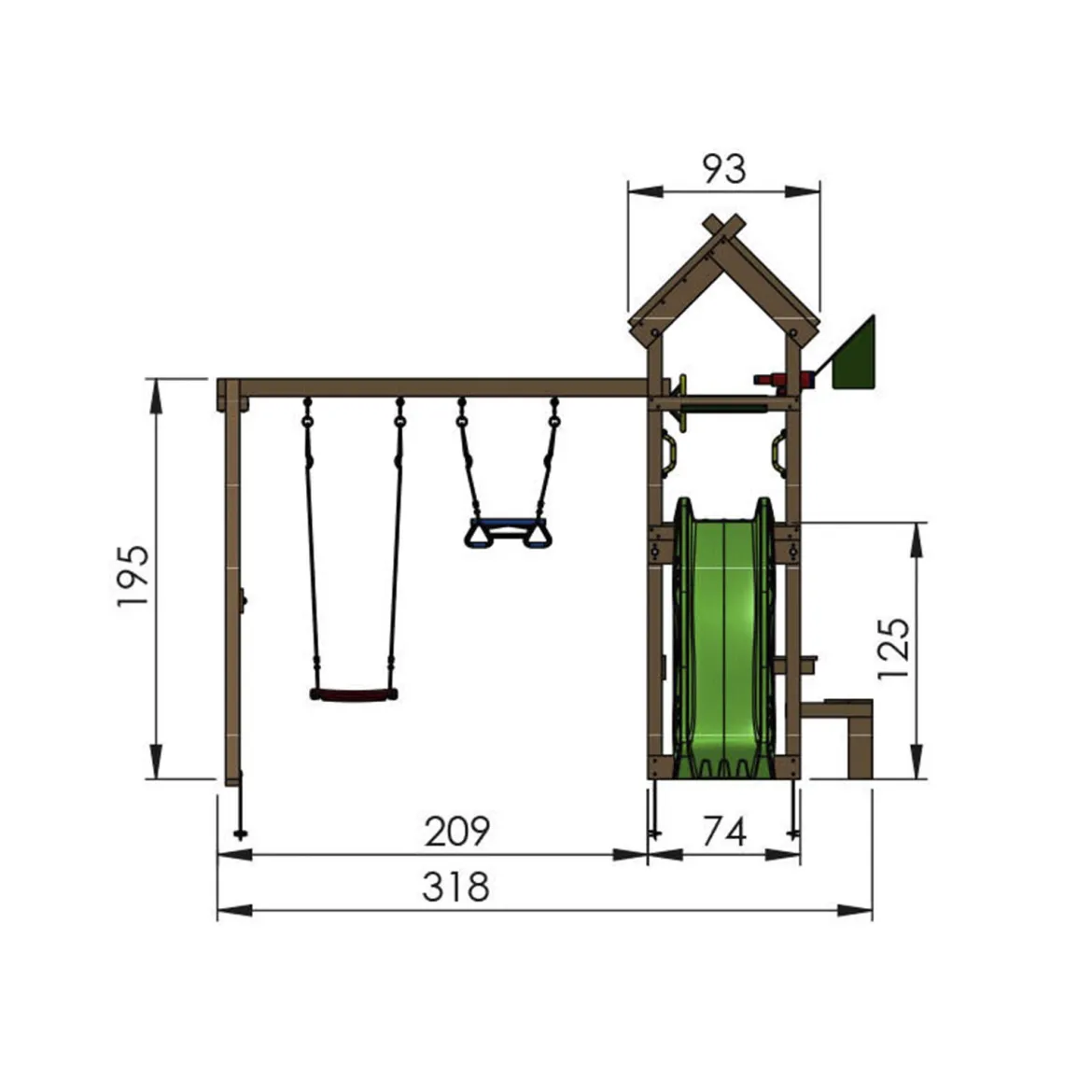 Legetårn Jungle Gym Totem w/2-Swing Module 200 og blå rutschebane