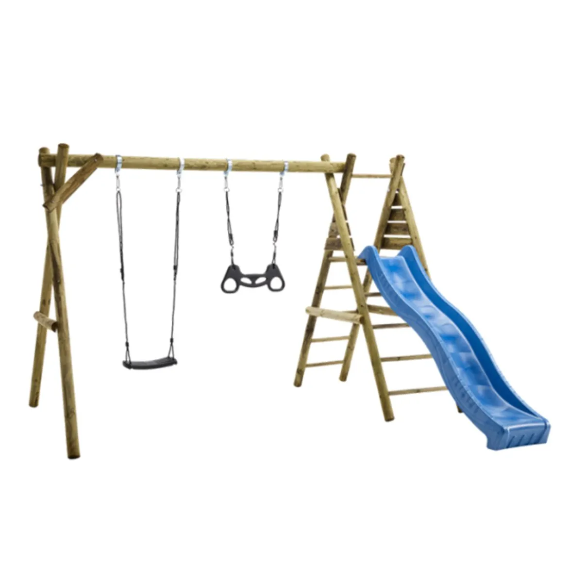 NORDIC PLAY Active gyngestativ 240 cm med platform m/1 sort gynge og 1 sort trapez inkl. blå rutsjebane